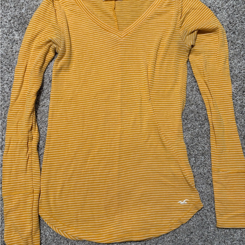 Hollister Mustard Striped Long Sleeve Tee